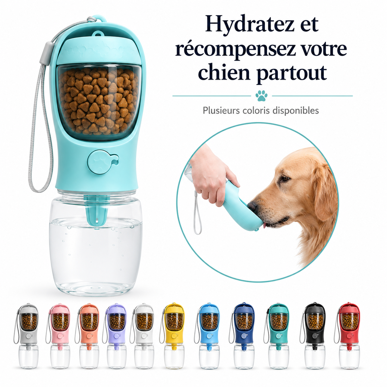 Gourde 2-en-1 pour Chien – Eau Fraîche & Friandises Toujours à Portée de Patte